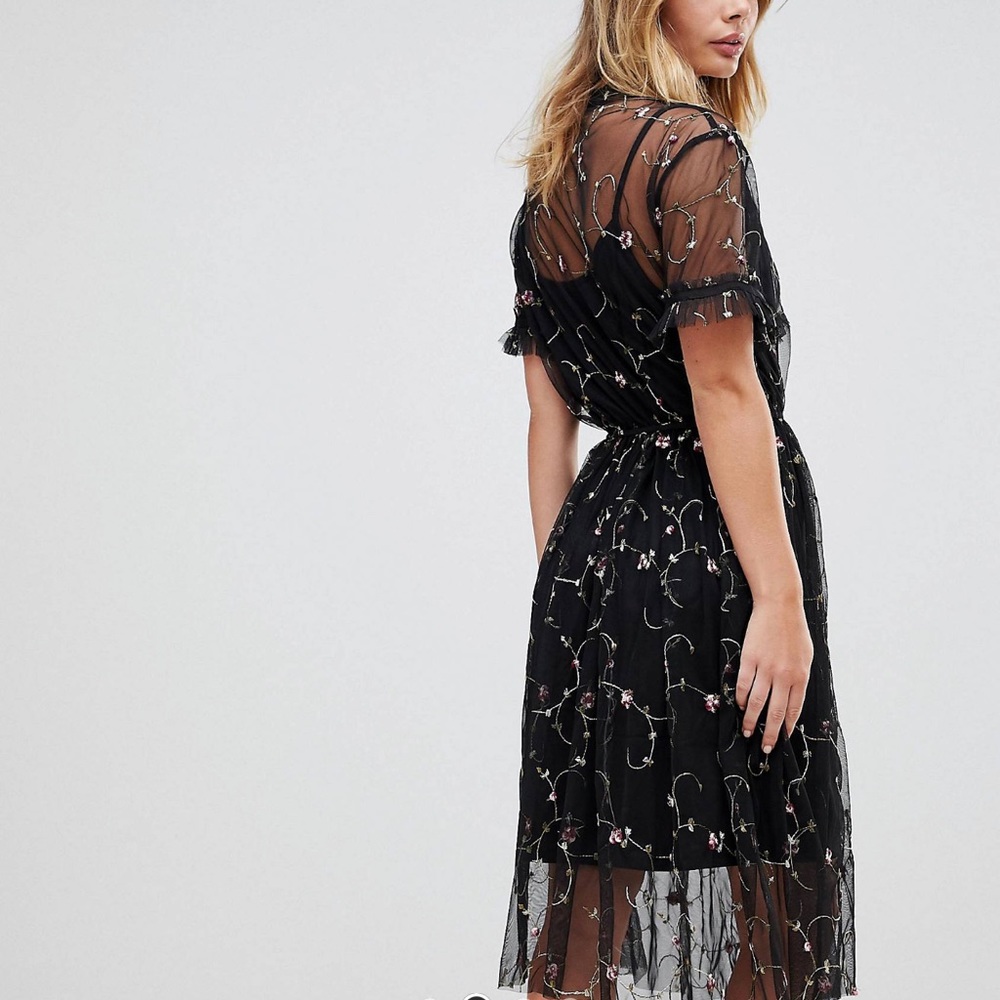 Liquorish floral Embroidered Mesh Dress with Slip - Picture 3 of 5